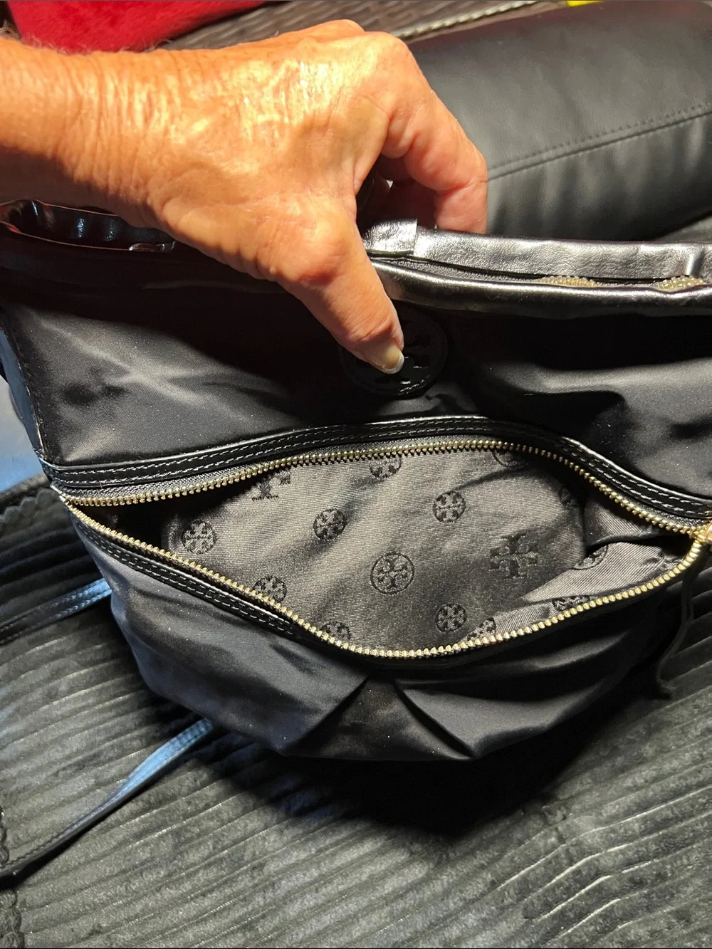 Tory Burch Black Nylon Crossbody with Logo Zip Detail